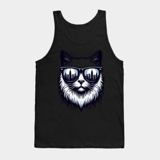 Cat in Sunglasses with City Skyline - Urban Chic Tank Top